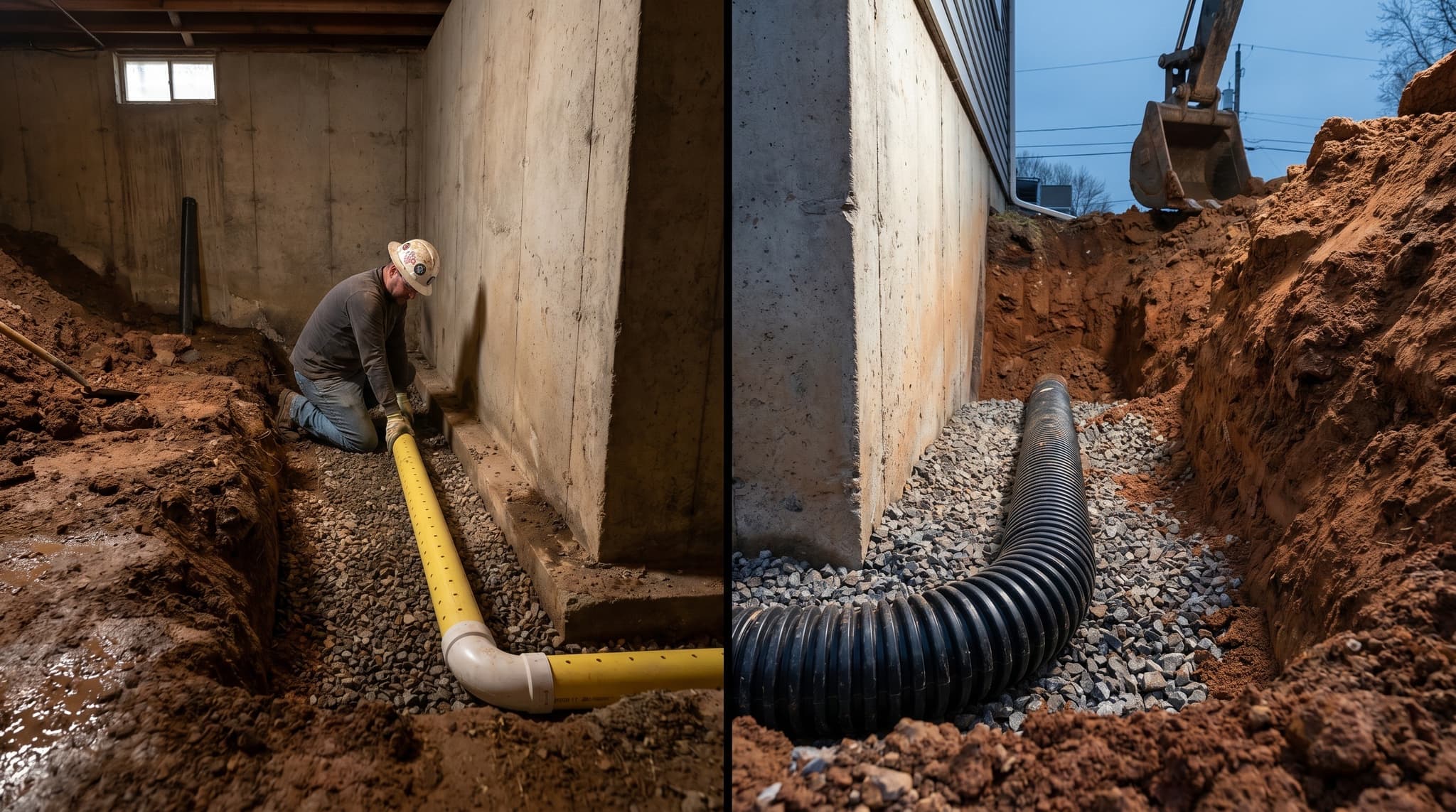 Drain français intérieur ou extérieur — quel choisir? — Imperméabilisation GSV à Saint-Paul, Lanaudière