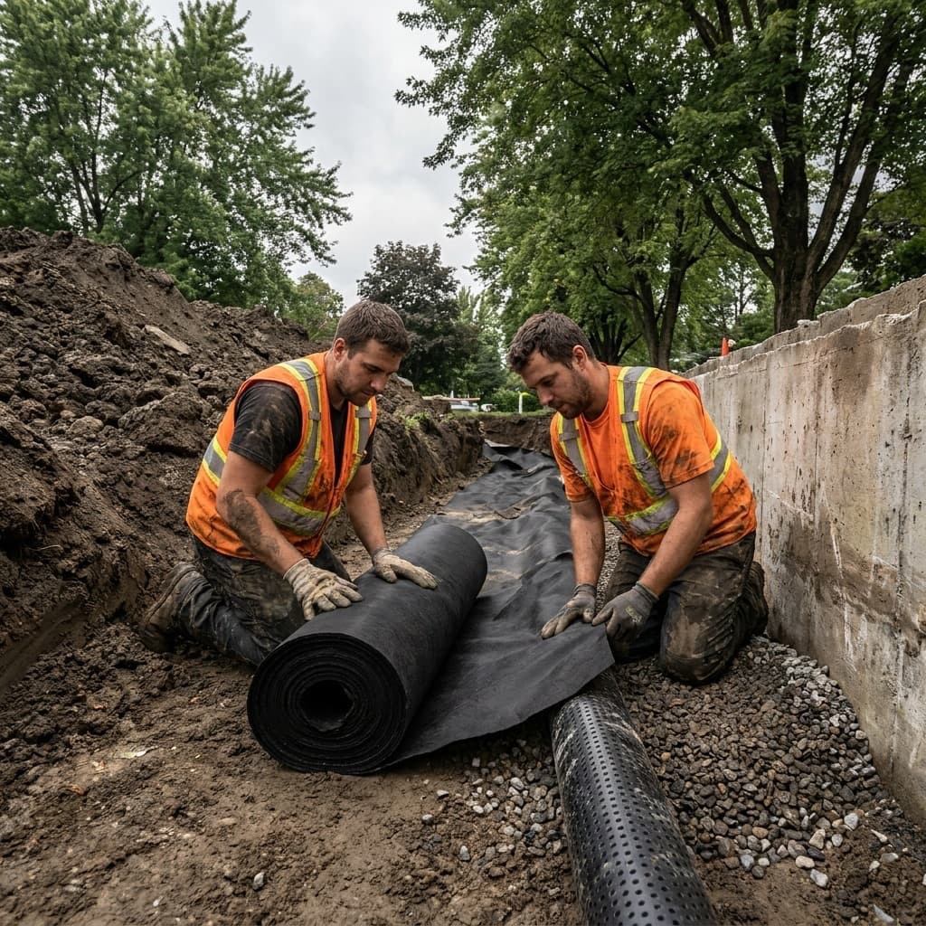 French drain in Boucherville — installation, cleaning and camera inspection