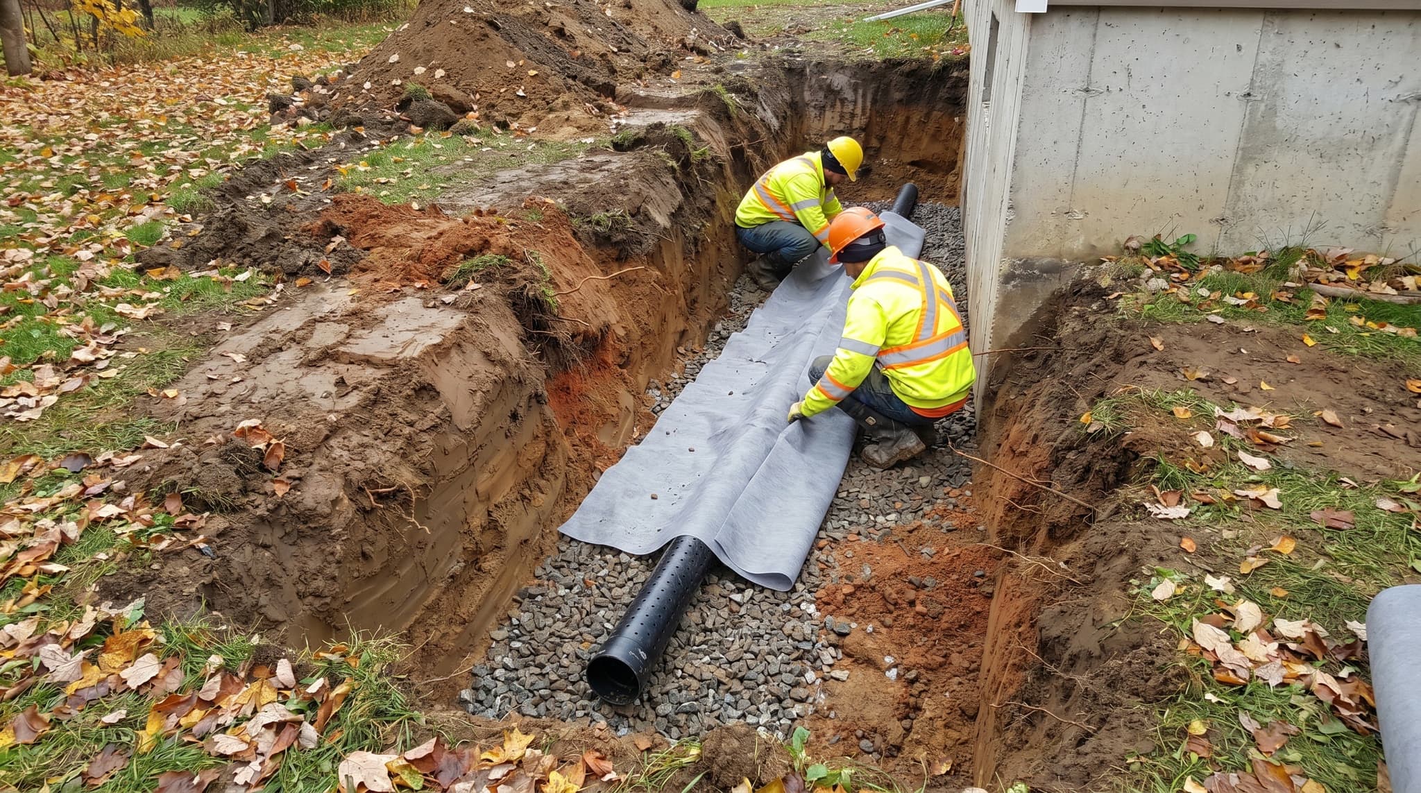 Installation de drain français dans Lanaudière — drain de fondation conforme au Code de construction du Québec